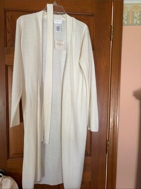 New! George Cream Long Open Front Cardigan/Robe with Tie